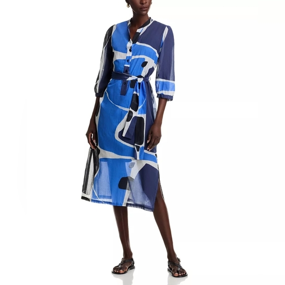 La Fee Maraboutee Dresses & Skirts - La Fée Marabouté Belted Shirt Dress in Geometric Blue, Size 36/XS/4 US NWT